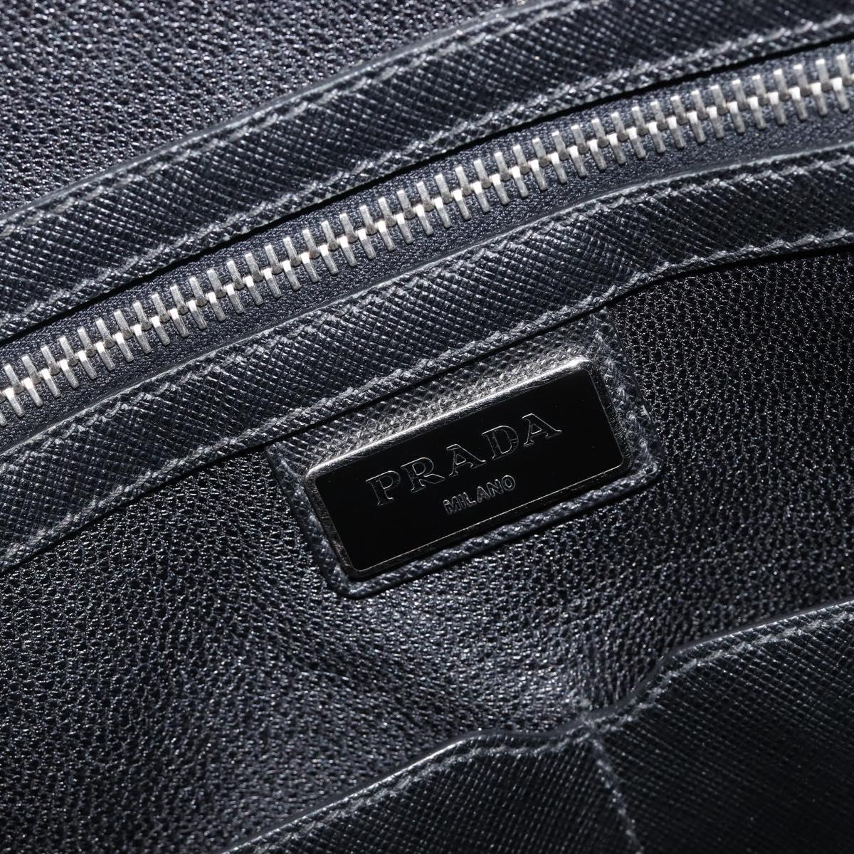 PRADA Hand Bag Saffiano leather Black Emerald Green Auth 209730A