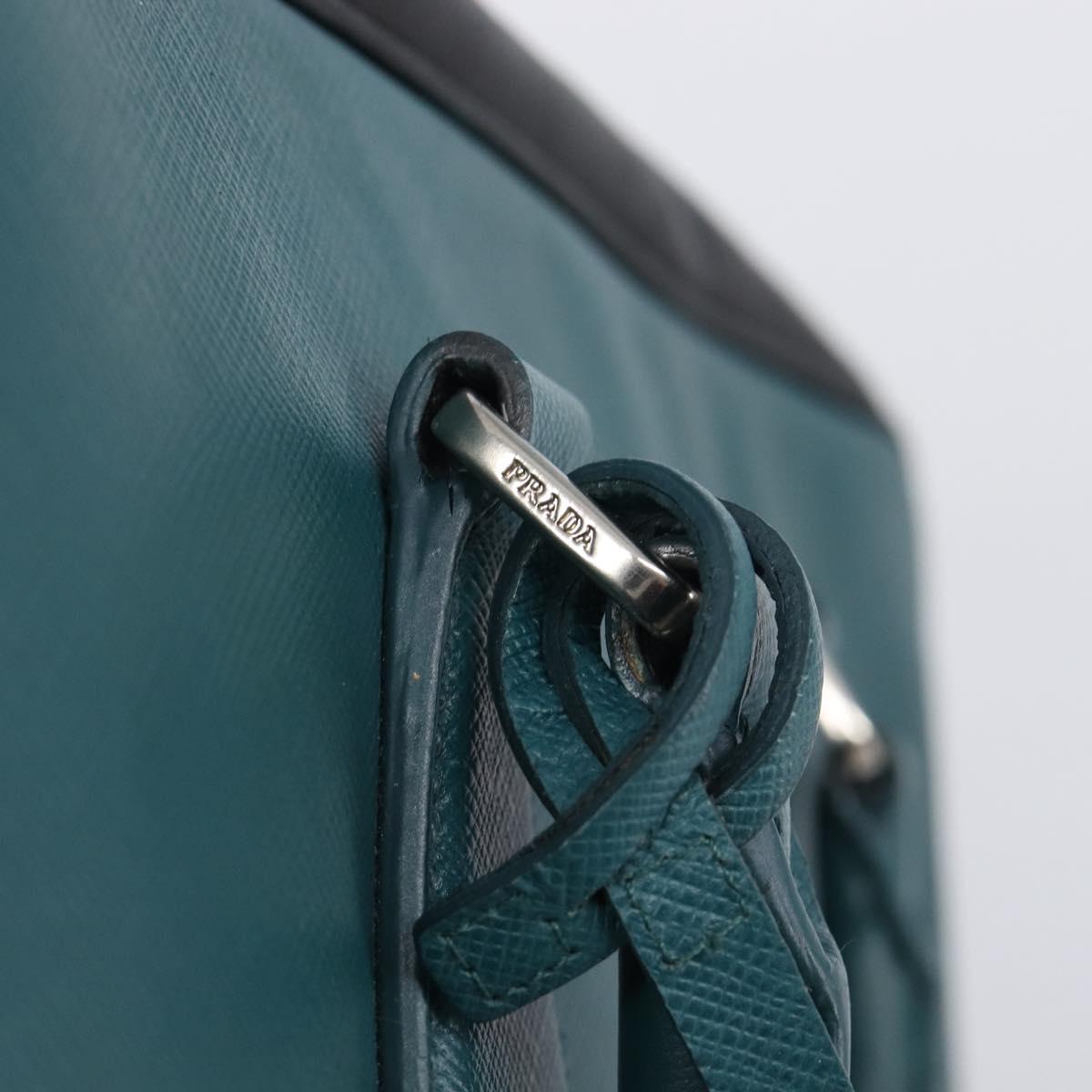 PRADA Hand Bag Saffiano leather Black Emerald Green Auth 209730A