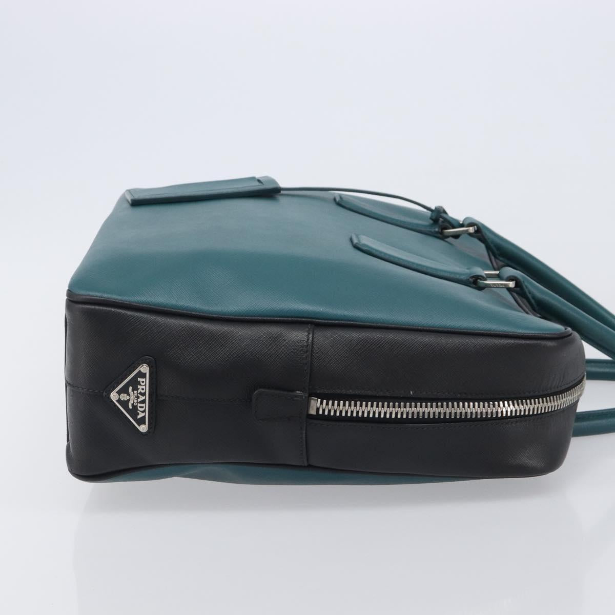 PRADA Hand Bag Saffiano leather Black Emerald Green Auth 209730A