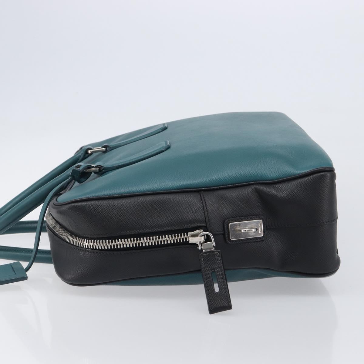 PRADA Hand Bag Saffiano leather Black Emerald Green Auth 209730A