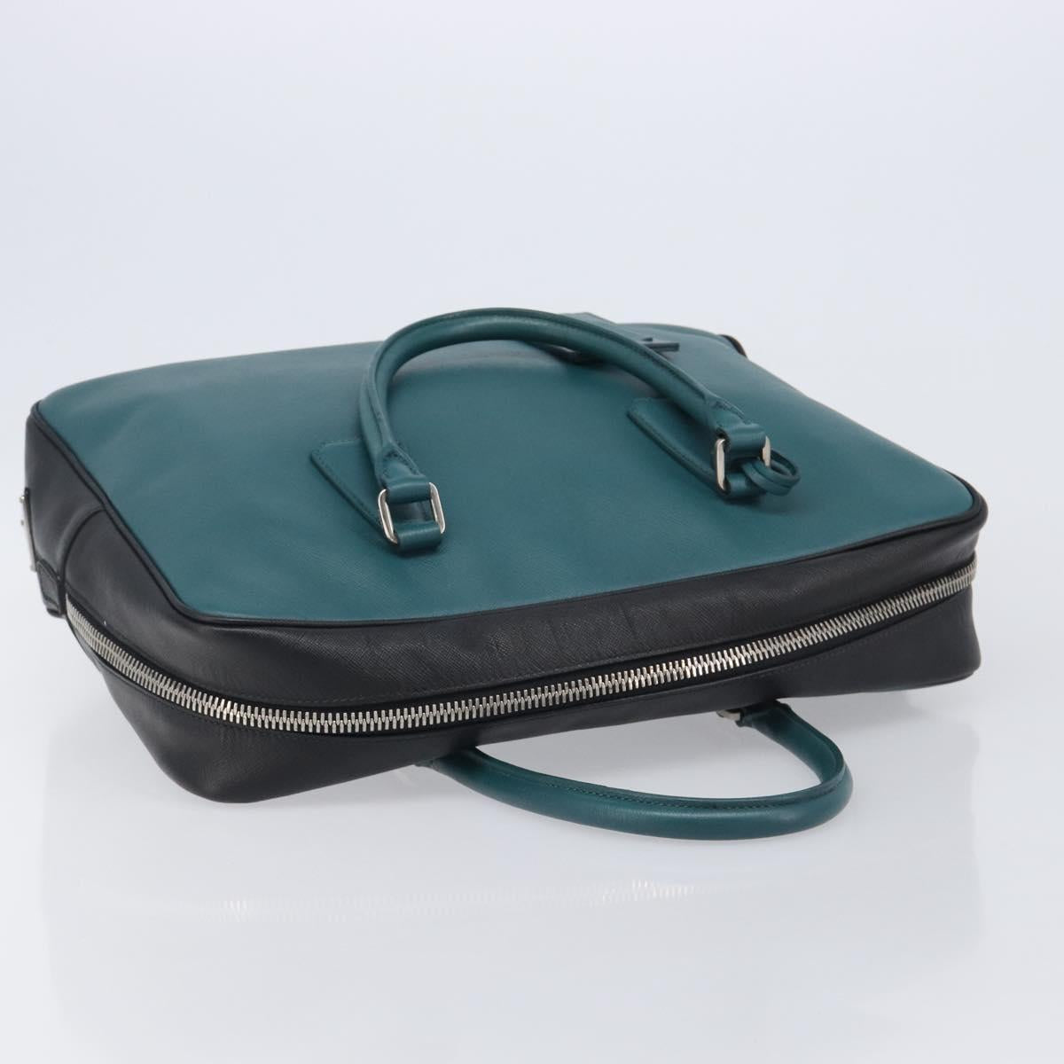 PRADA Hand Bag Saffiano leather Black Emerald Green Auth 209730A