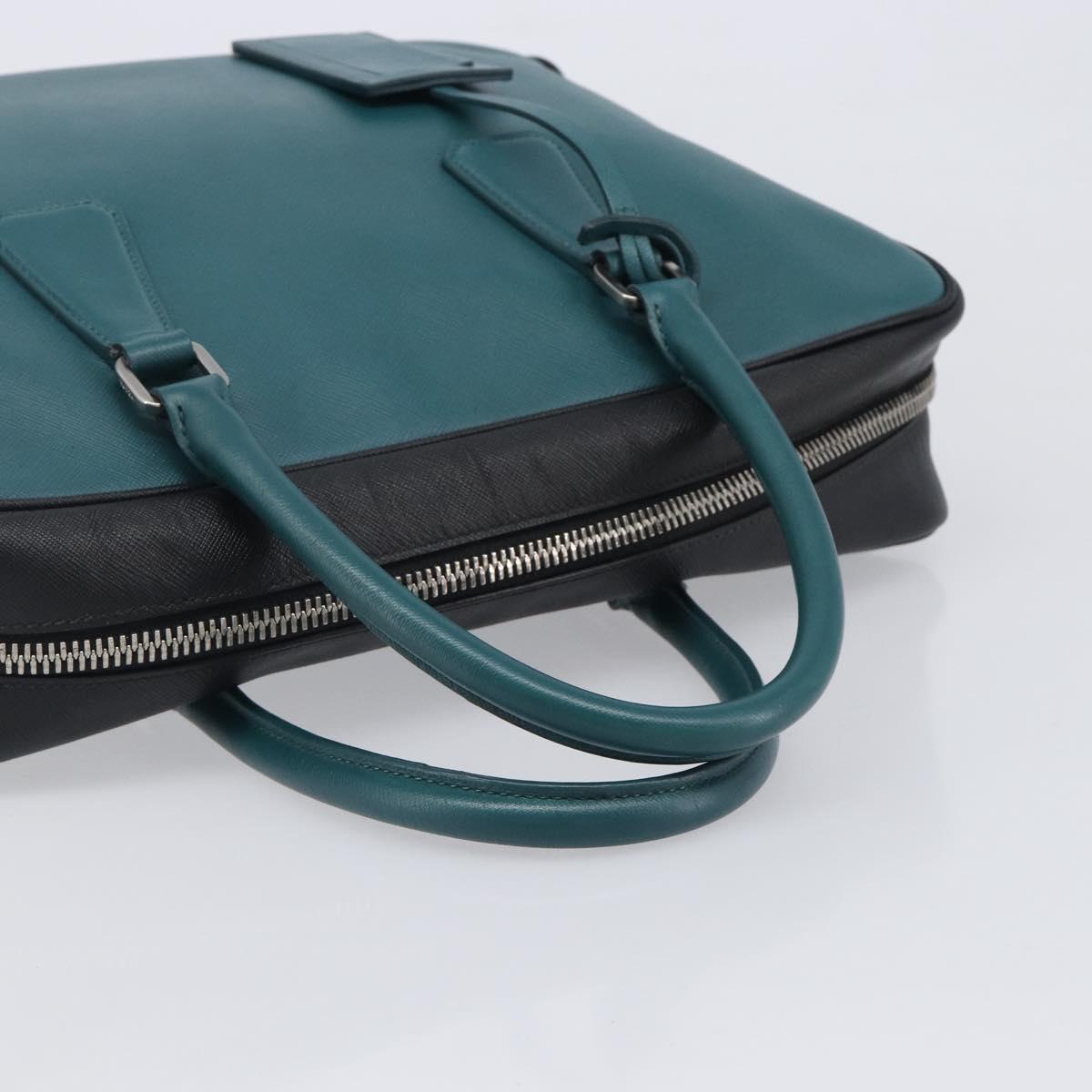 PRADA Hand Bag Saffiano leather Black Emerald Green Auth 209730A