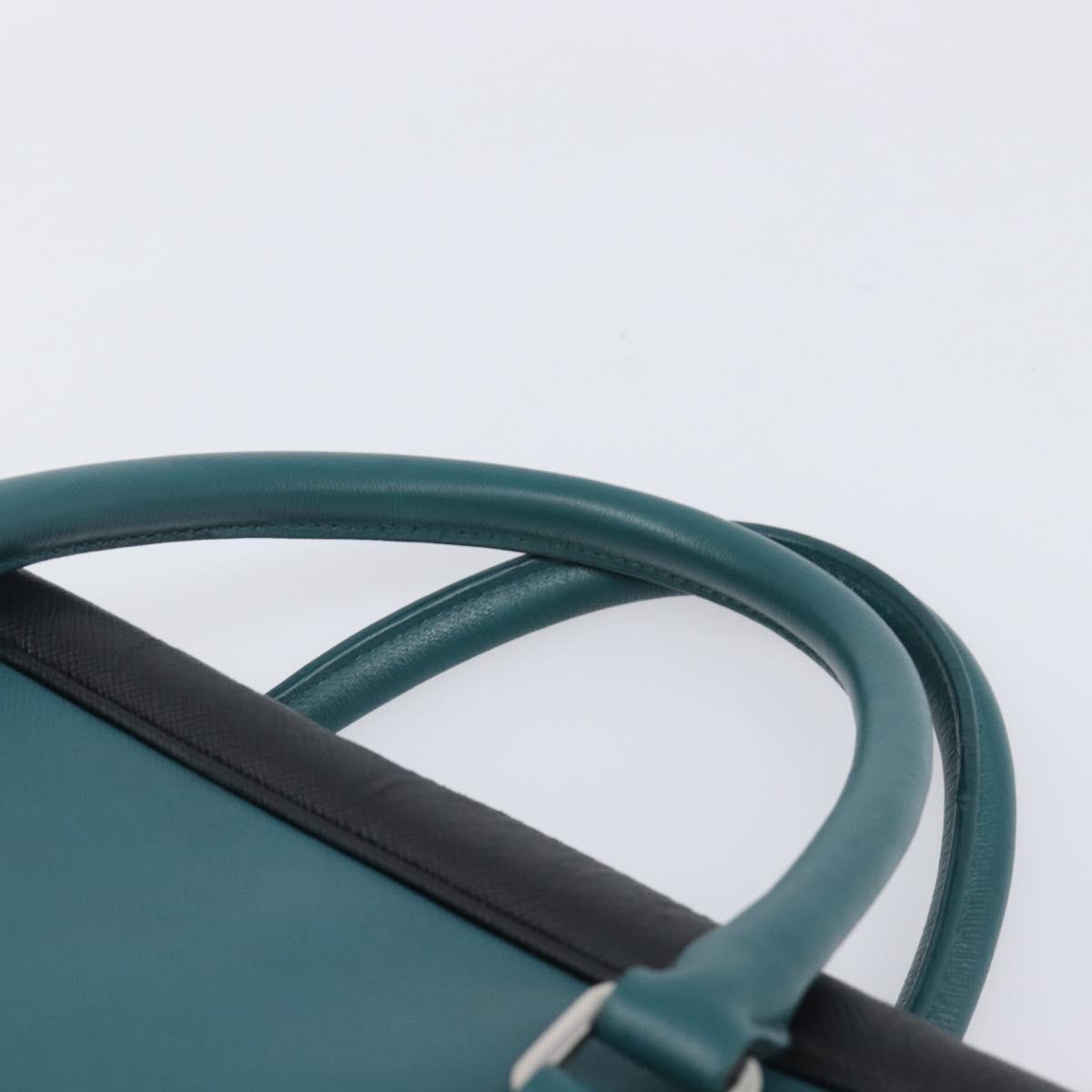 PRADA Hand Bag Saffiano leather Black Emerald Green Auth 209730A