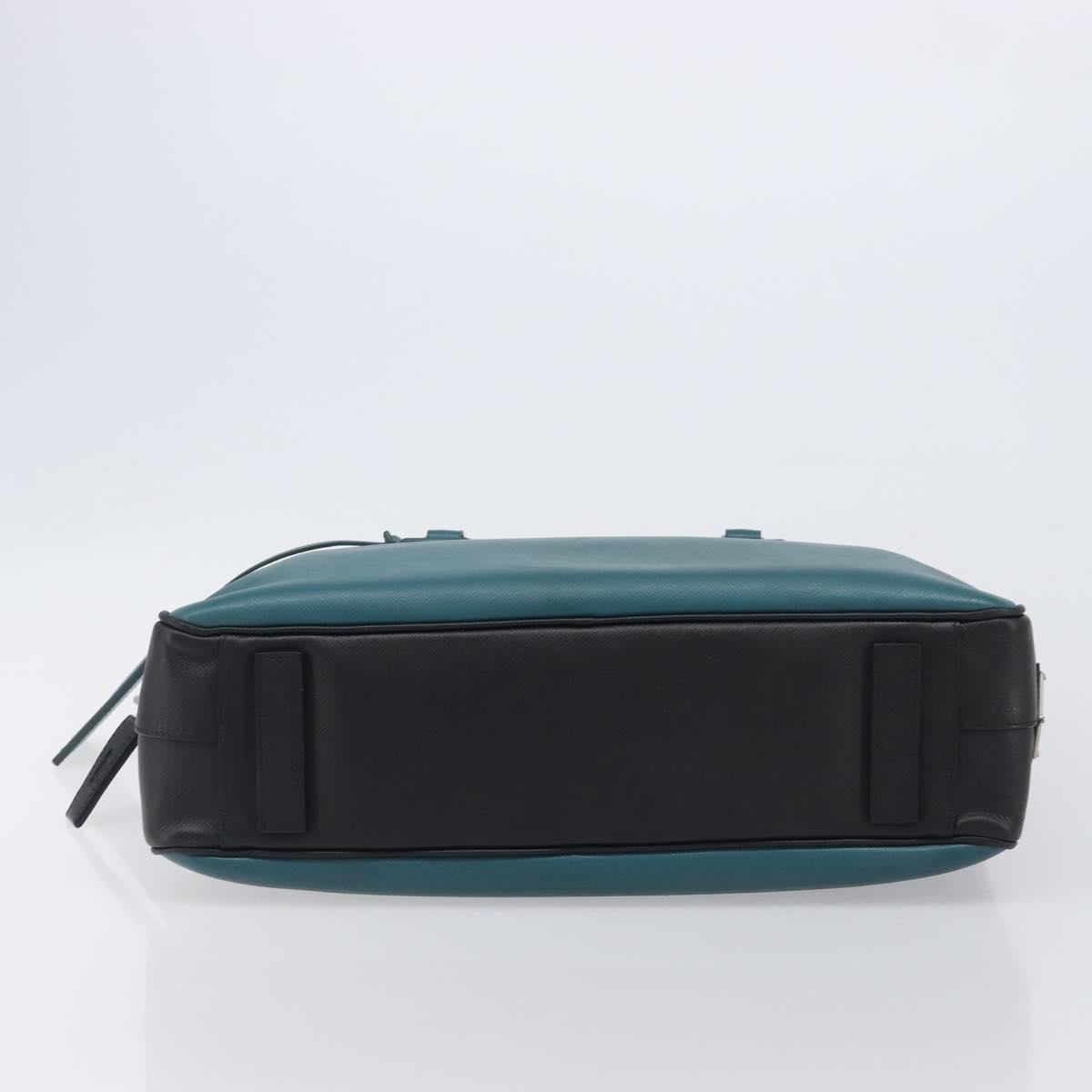 PRADA Hand Bag Saffiano leather Black Emerald Green Auth 209730A