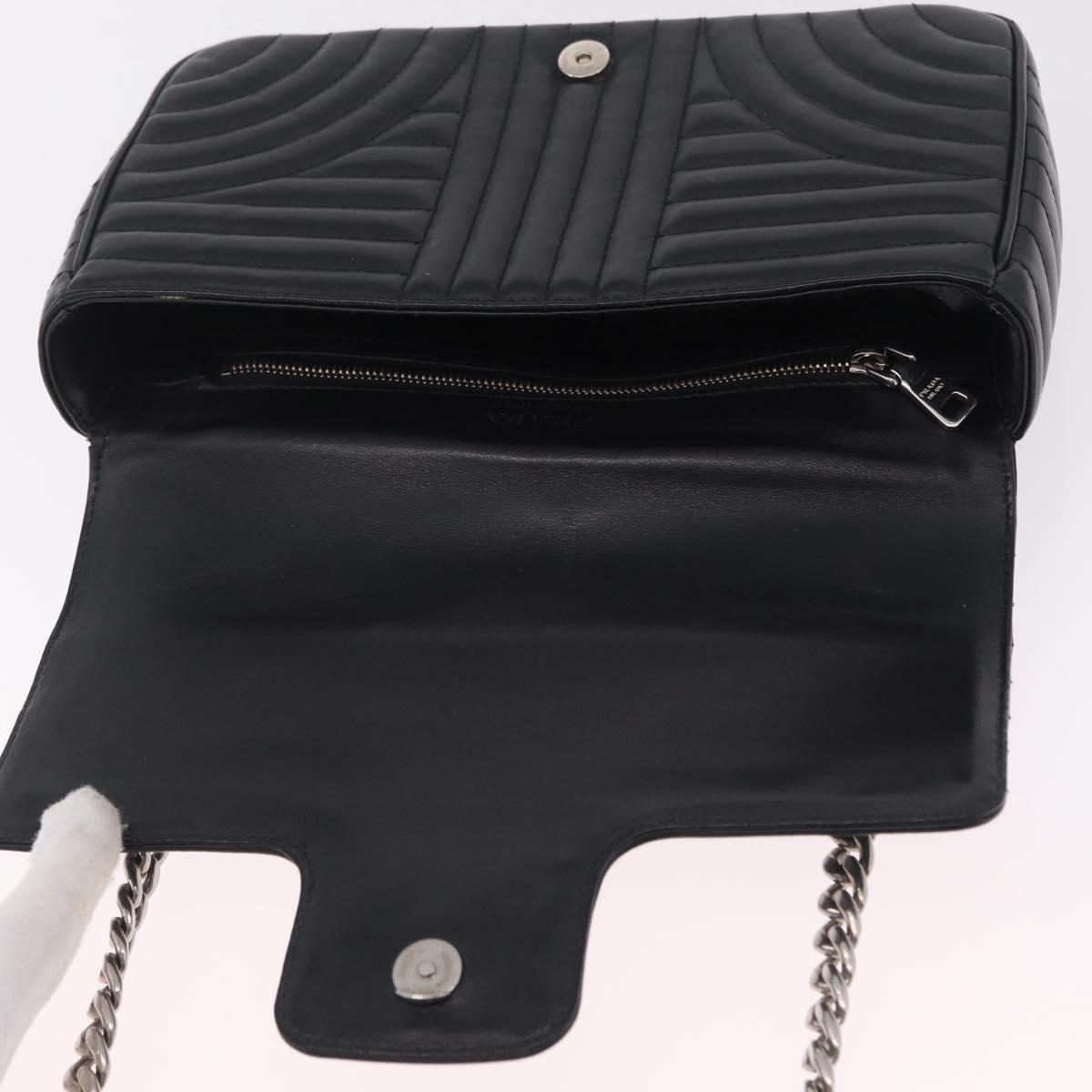 PRADA Chain Shoulder Bag Leather Black Silver Auth 209734V