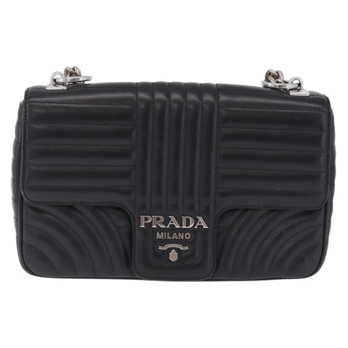 PRADA Chain Shoulder Bag Leather Black Silver Auth 209734V