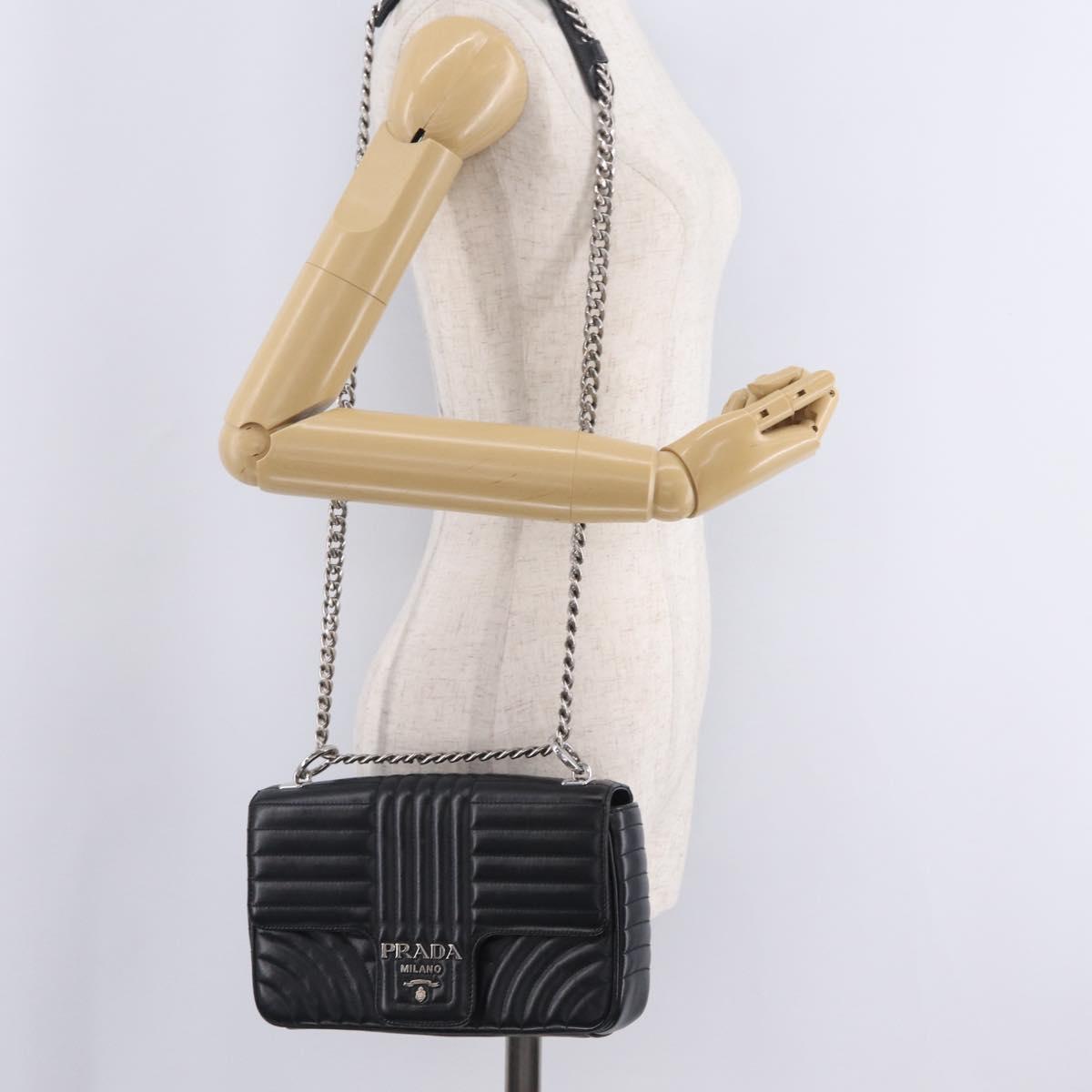 PRADA Chain Shoulder Bag Leather Black Silver Auth 209734V