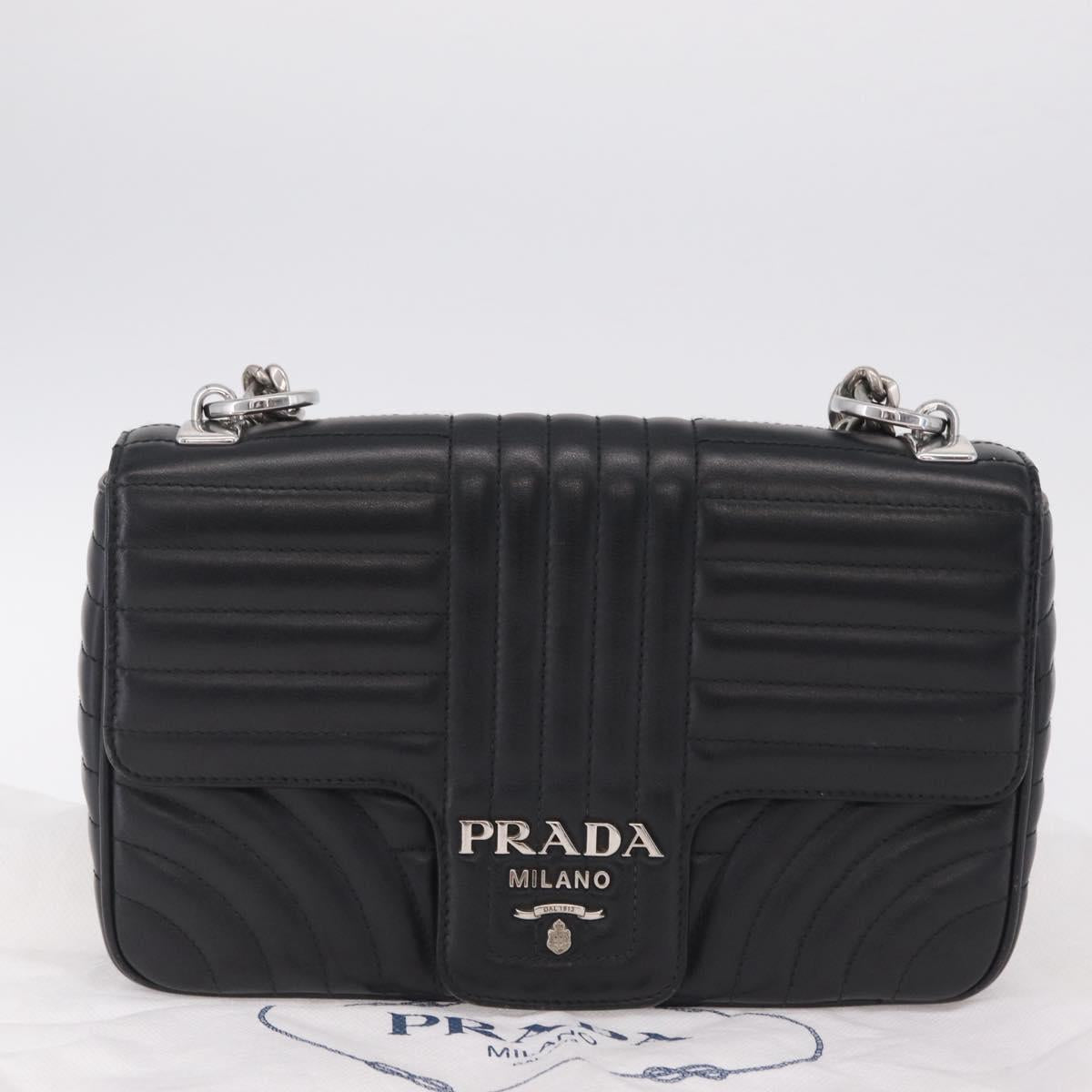 PRADA Chain Shoulder Bag Leather Black Silver Auth 209734V