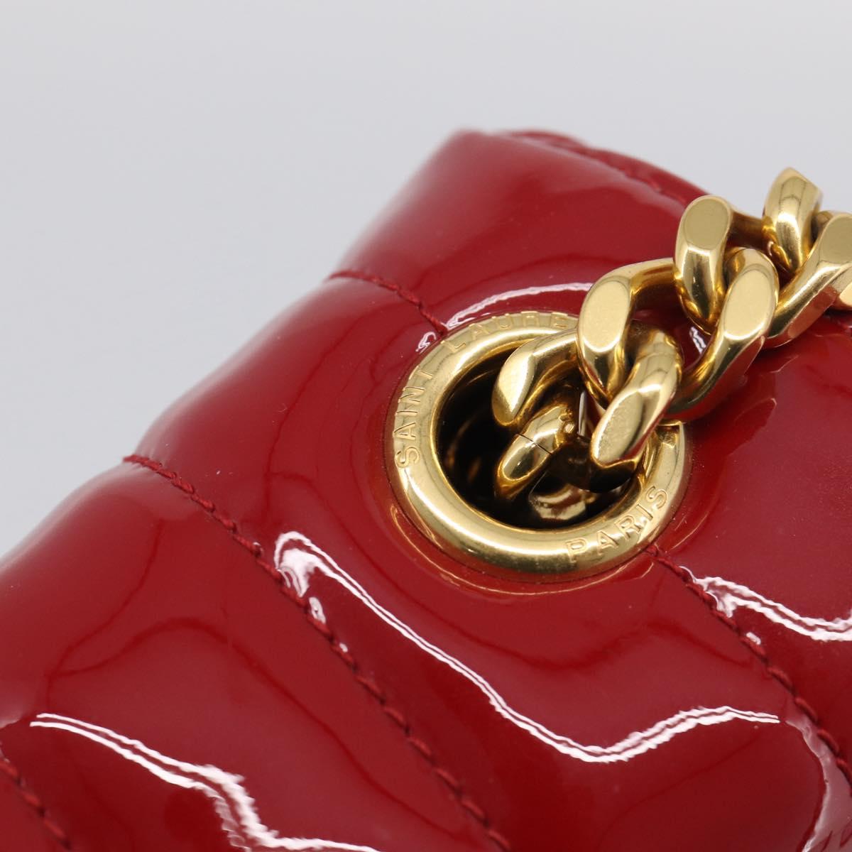 Saint Laurent Chain Shoulder Bag Patent Red Gold Tone 532595 Auth 209736M