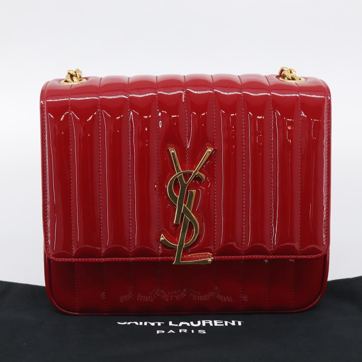 Saint Laurent Chain Shoulder Bag Patent Red Gold Tone 532595 Auth 209736M