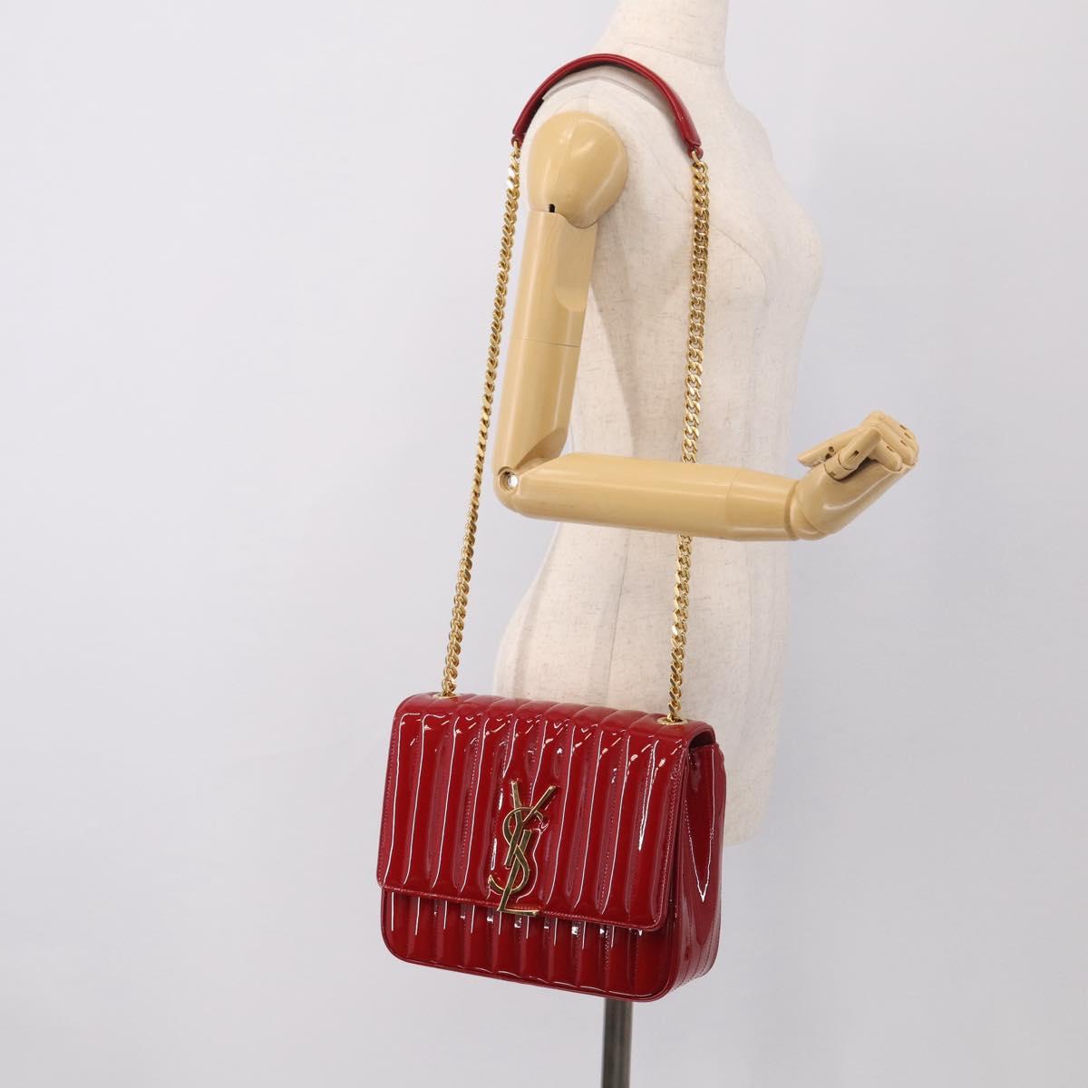 Saint Laurent Chain Shoulder Bag Patent Red Gold Tone 532595 Auth 209736M
