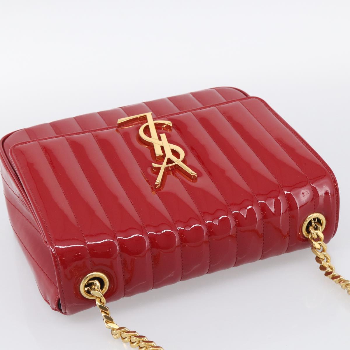 Saint Laurent Chain Shoulder Bag Patent Red Gold Tone 532595 Auth 209736M