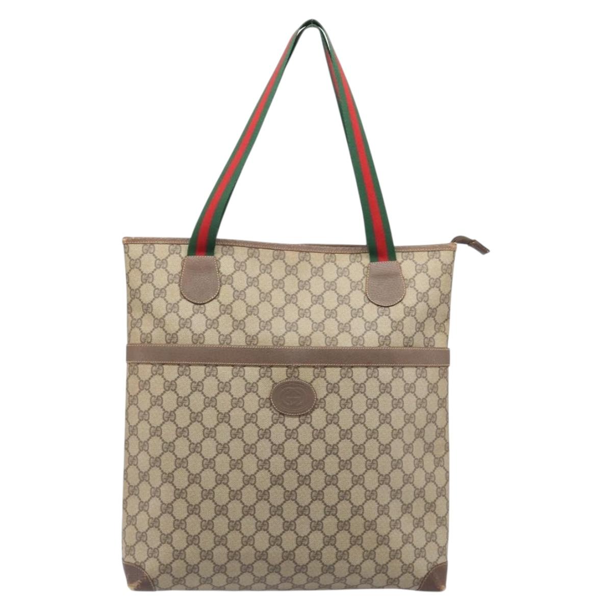GUCCI GG Supreme Web Sherry Line Tote Bag PVC Beige 002 983 0163 Auth 209738