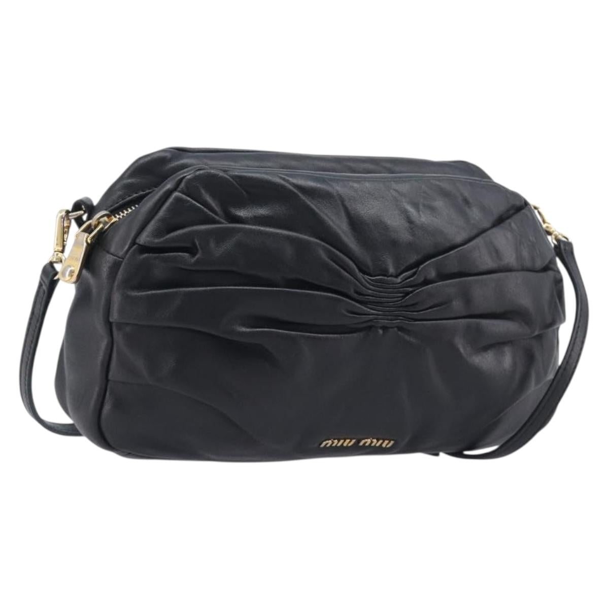 Miu Miu Shoulder Bag Leather Black Gold Tone Auth 209743A