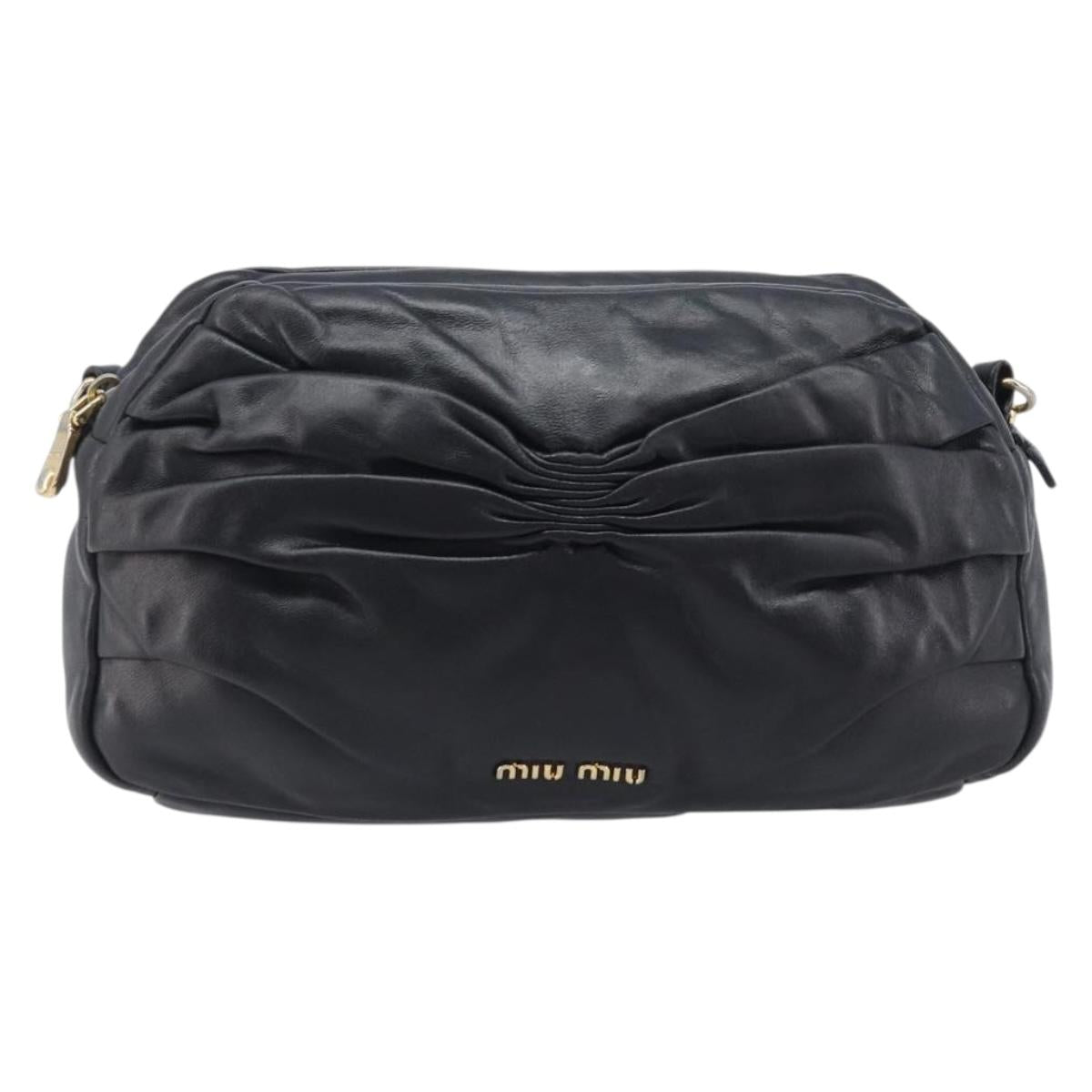 Miu Miu Shoulder Bag Leather Black Gold Tone Auth 209743A