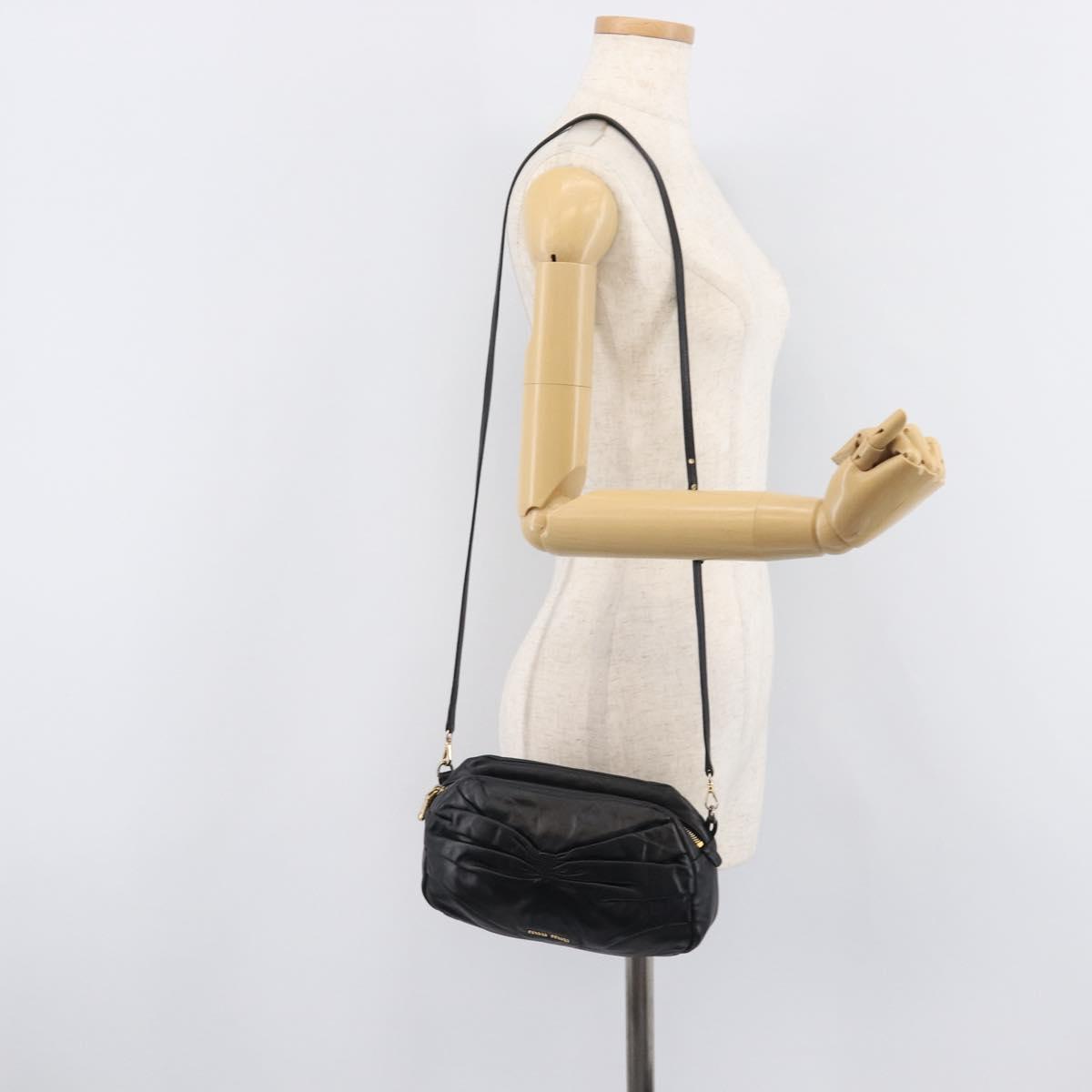 Miu Miu Shoulder Bag Leather Black Gold Tone Auth 209743A