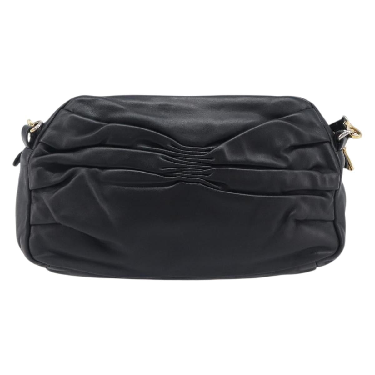 Miu Miu Shoulder Bag Leather Black Gold Tone Auth 209743A