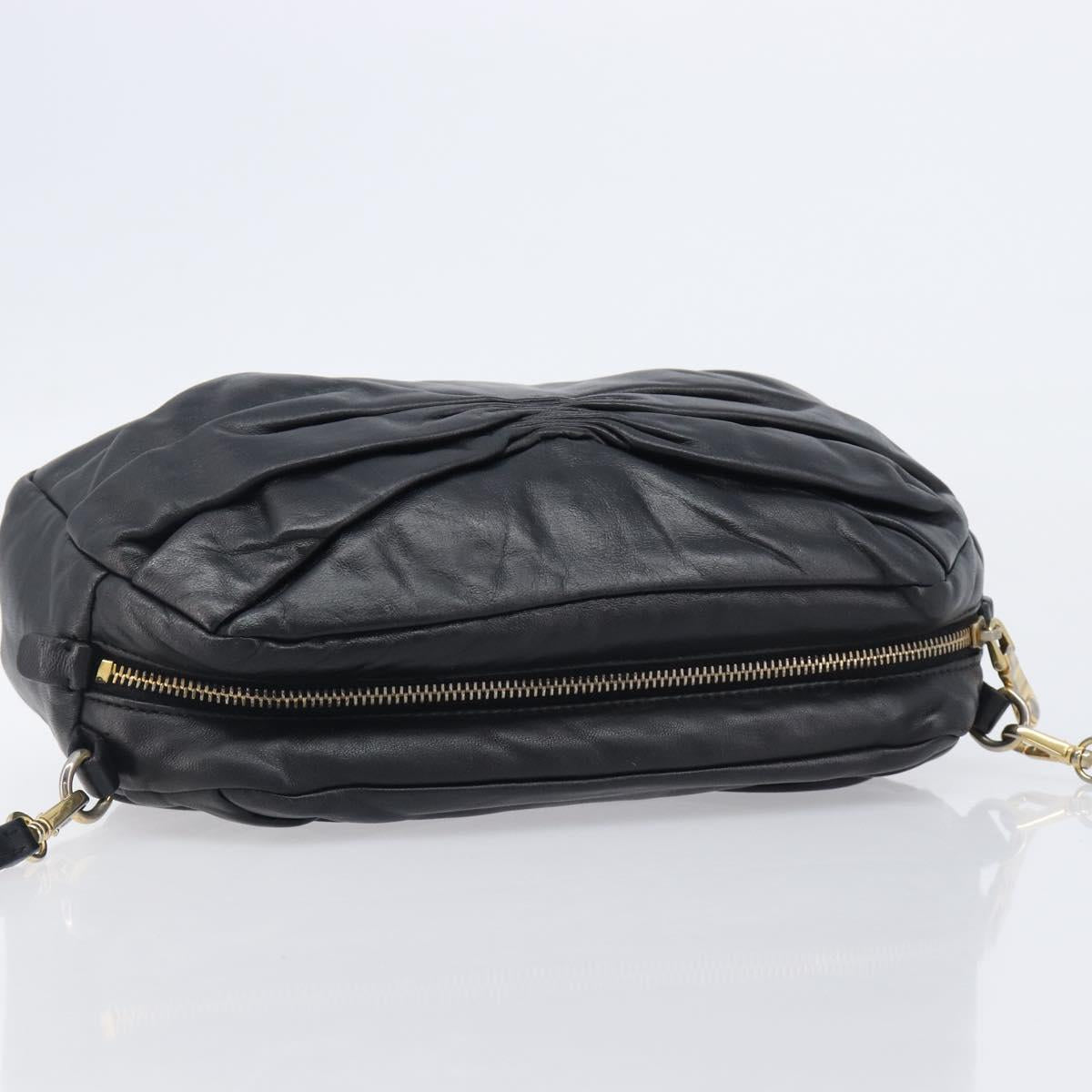 Miu Miu Shoulder Bag Leather Black Gold Tone Auth 209743A