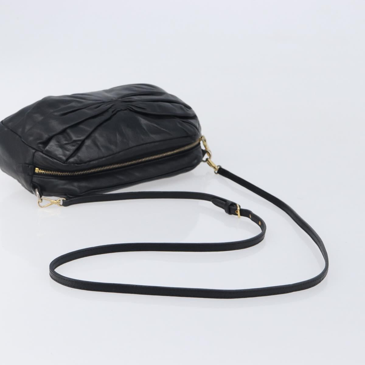 Miu Miu Shoulder Bag Leather Black Gold Tone Auth 209743A