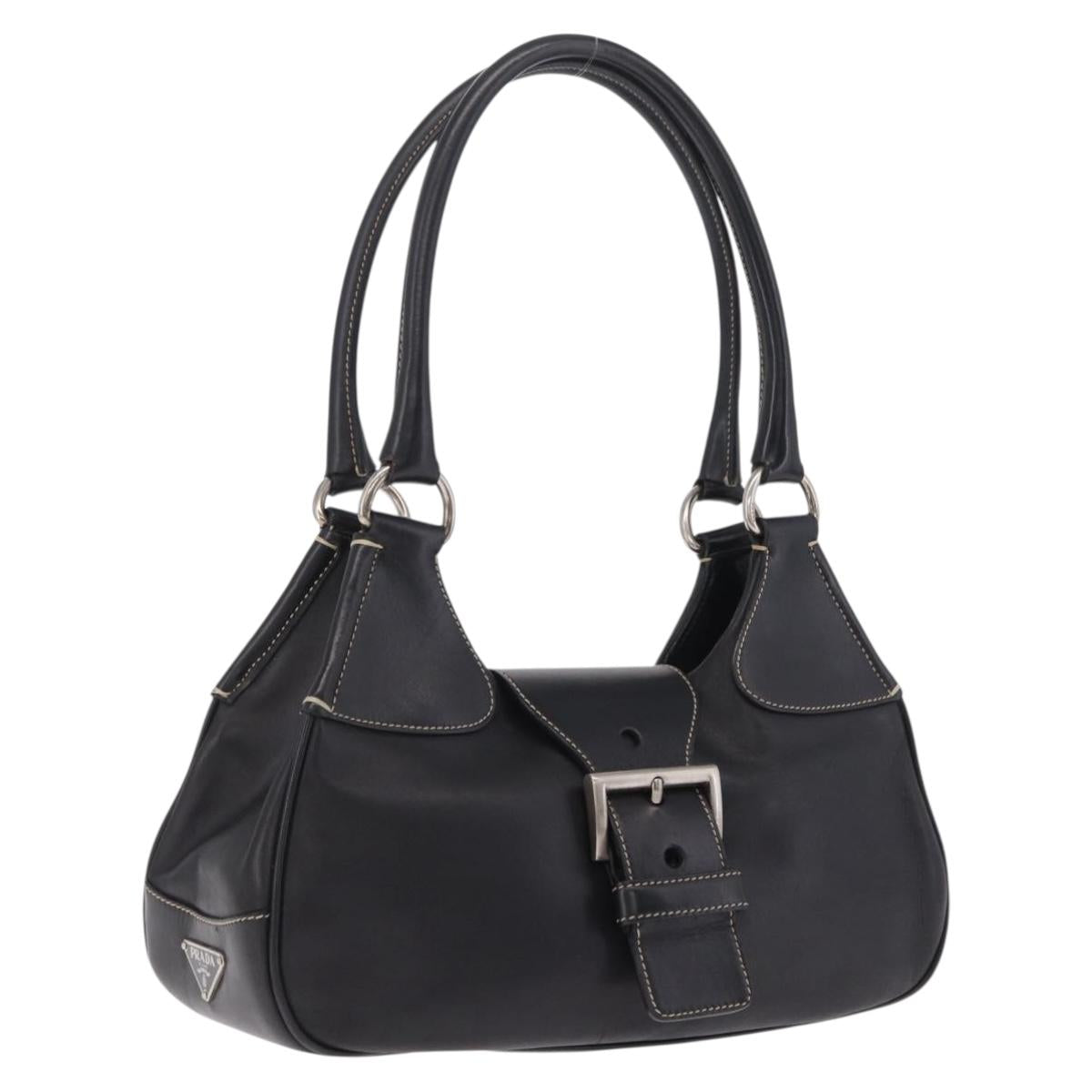 PRADA Shoulder Bag Leather Black Silver Auth 209747V