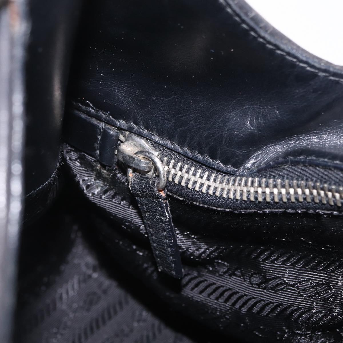 PRADA Shoulder Bag Leather Black Silver Auth 209747V