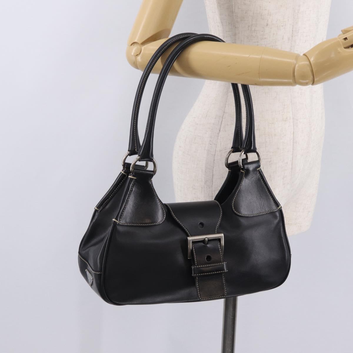 PRADA Shoulder Bag Leather Black Silver Auth 209747V