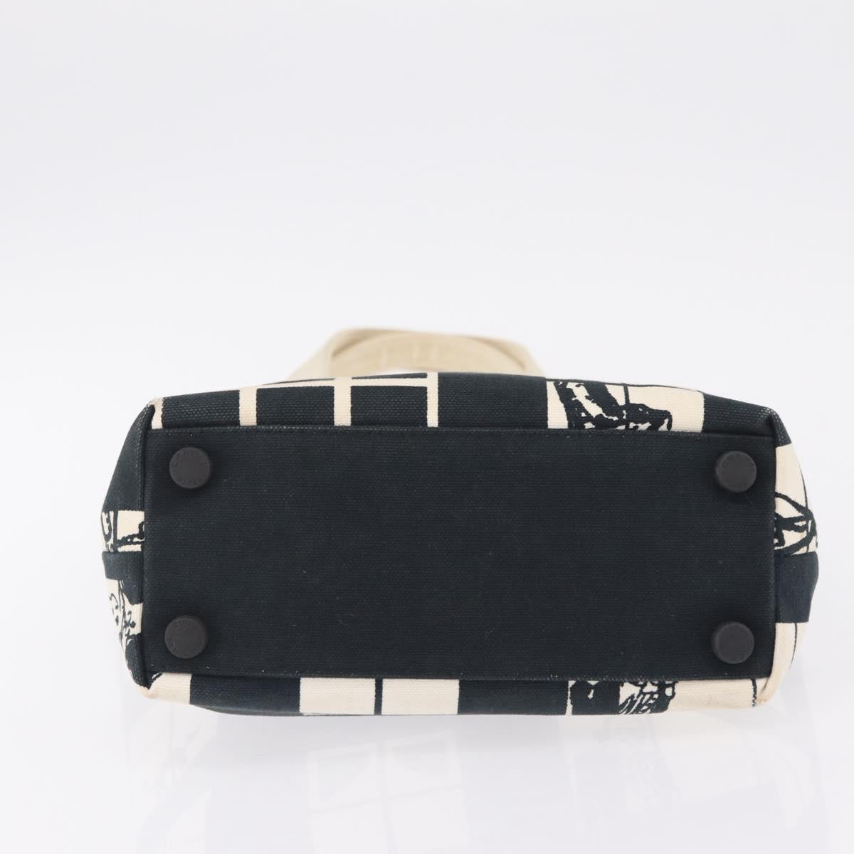 CHANEL Window Line Tote Bag Canvas Ivory Black CC Auth 209756A