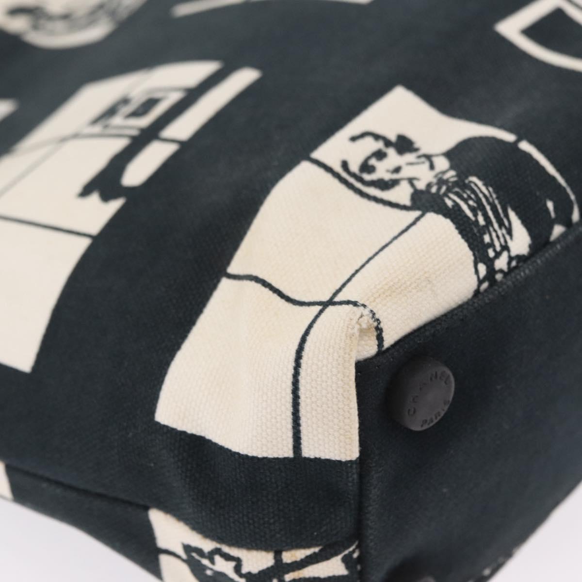 CHANEL Window Line Tote Bag Canvas Ivory Black CC Auth 209756A