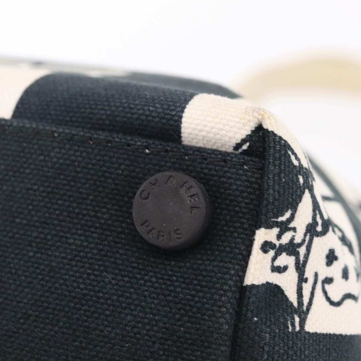 CHANEL Window Line Tote Bag Canvas Ivory Black CC Auth 209756A