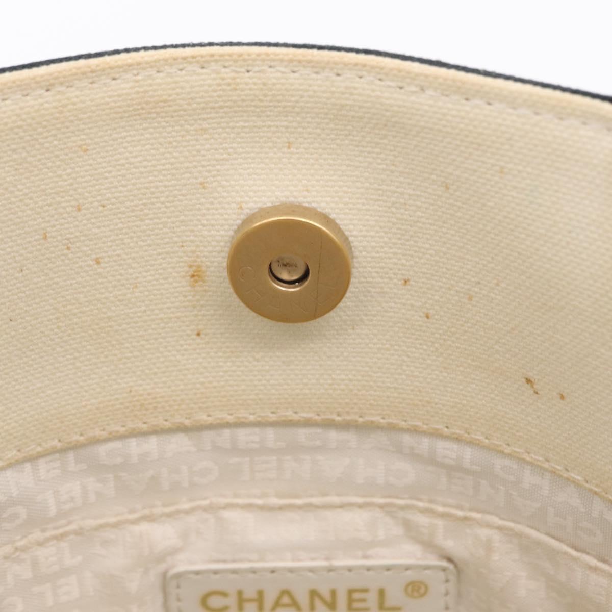 CHANEL Window Line Tote Bag Canvas Ivory Black CC Auth 209756A