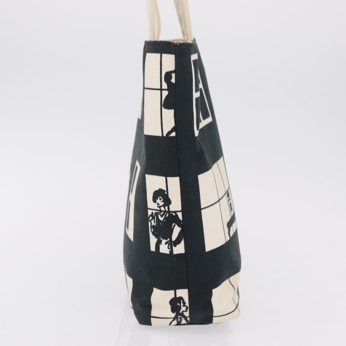 CHANEL Window Line Tote Bag Canvas Ivory Black CC Auth 209756A