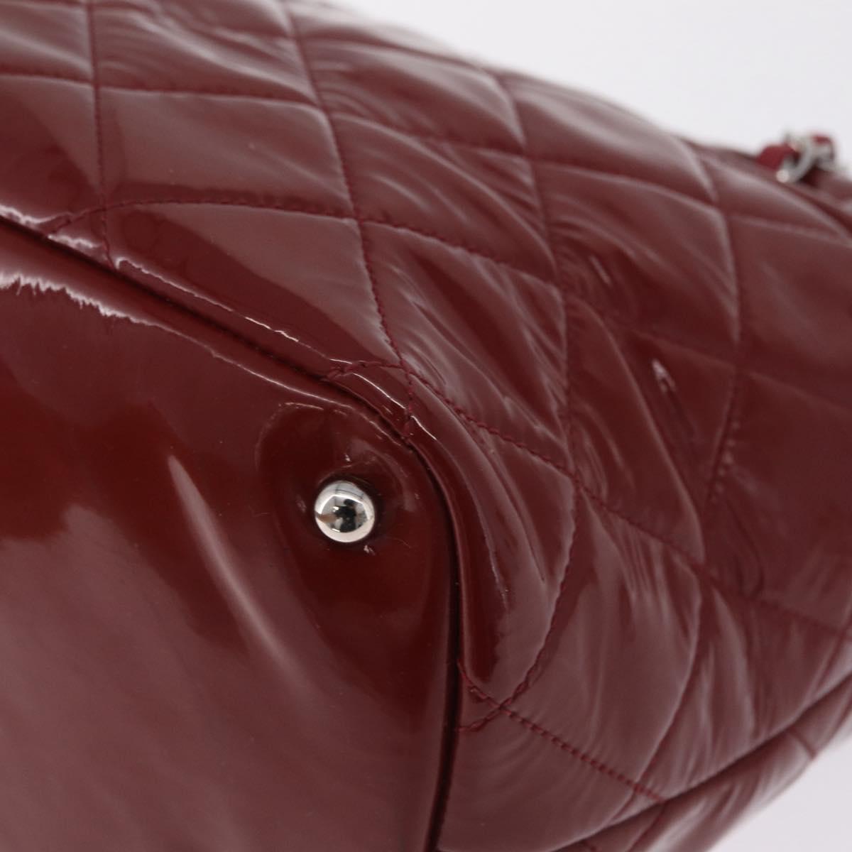 CHANEL Matelasse Chain Shoulder Tote Bag Patent Red Silver CC Auth 209761A