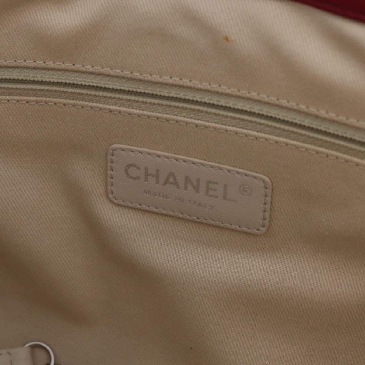 CHANEL Matelasse Chain Shoulder Tote Bag Patent Red Silver CC Auth 209761A