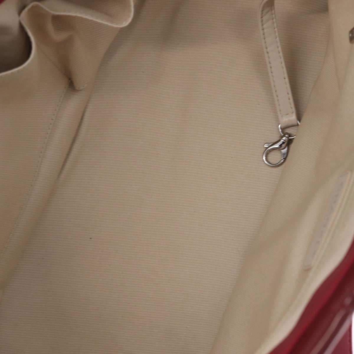 CHANEL Matelasse Chain Shoulder Tote Bag Patent Red Silver CC Auth 209761A