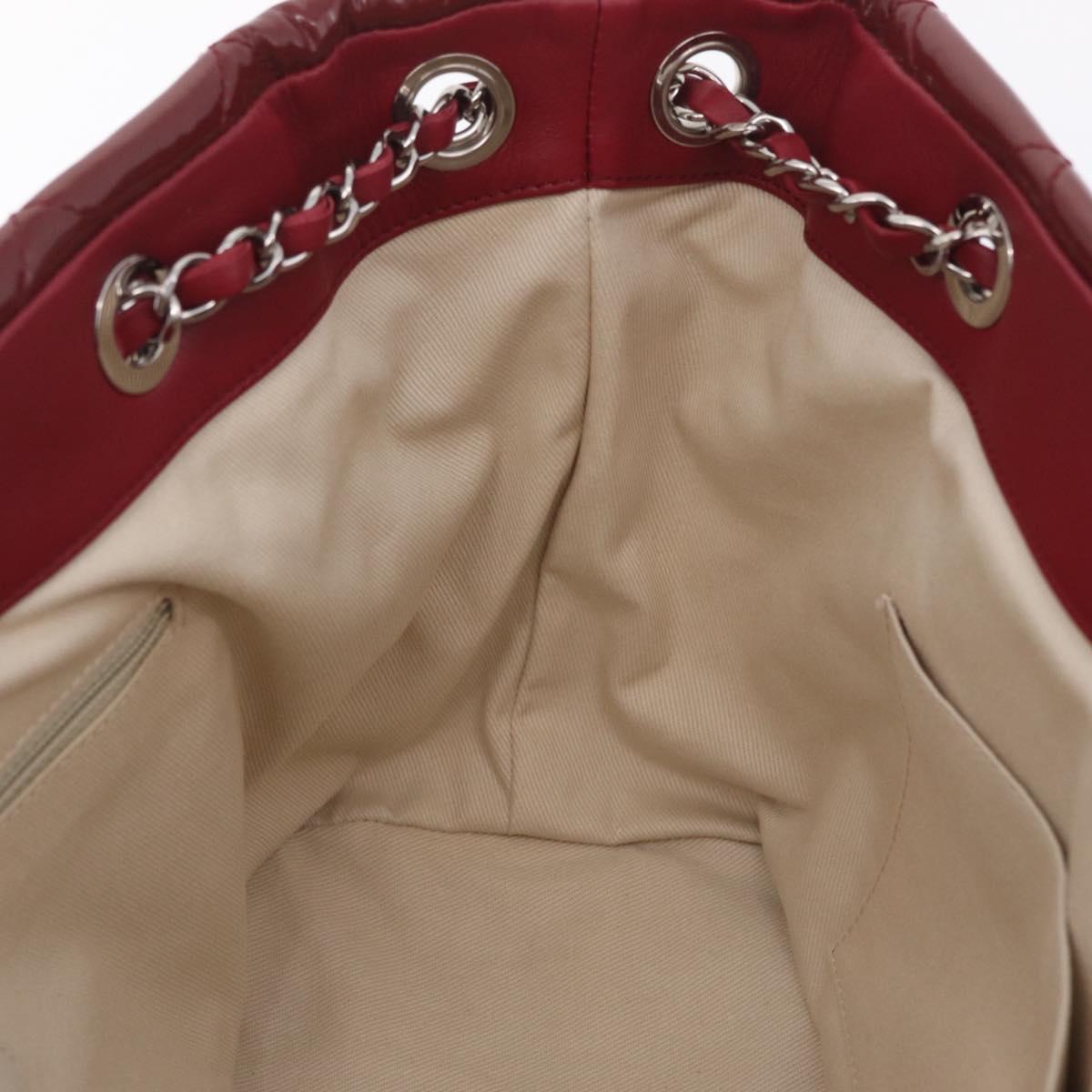 CHANEL Matelasse Chain Shoulder Tote Bag Patent Red Silver CC Auth 209761A