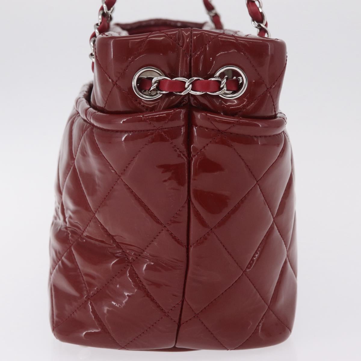 CHANEL Matelasse Chain Shoulder Tote Bag Patent Red Silver CC Auth 209761A