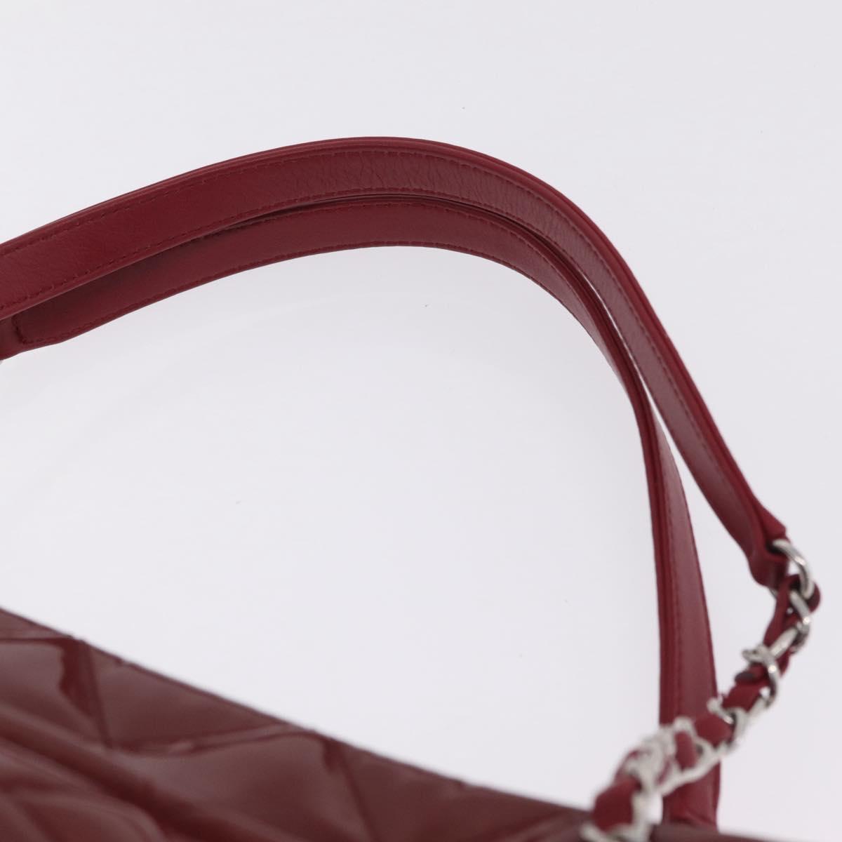CHANEL Matelasse Chain Shoulder Tote Bag Patent Red Silver CC Auth 209761A