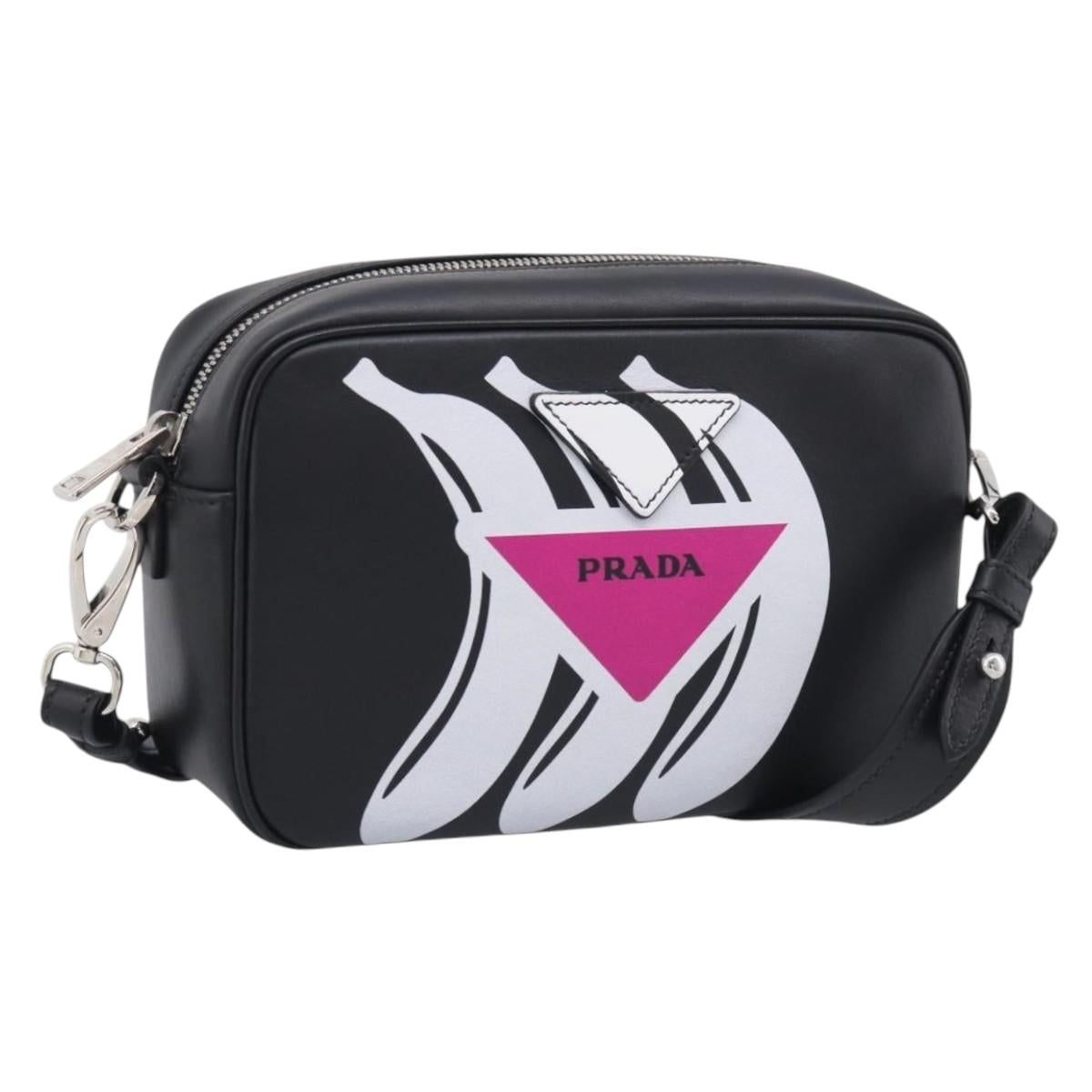 PRADA Shoulder Bag Leather Black Silver Auth 209770M