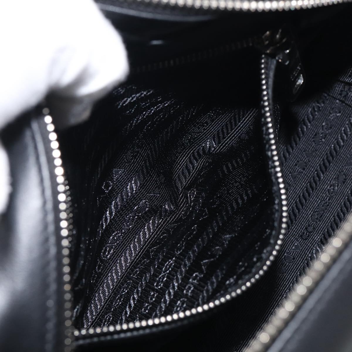 PRADA Shoulder Bag Leather Black Silver Auth 209770M