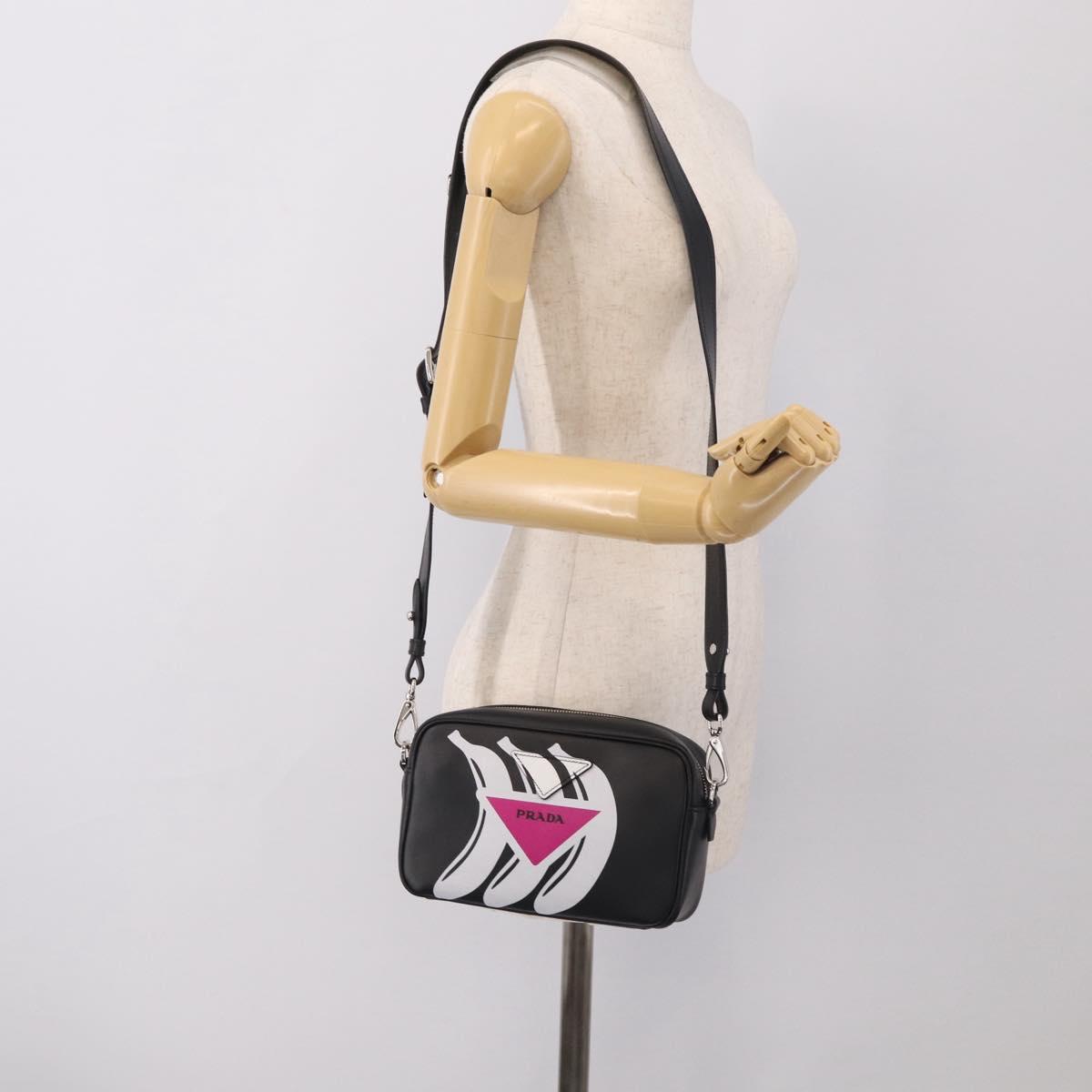 PRADA Shoulder Bag Leather Black Silver Auth 209770M
