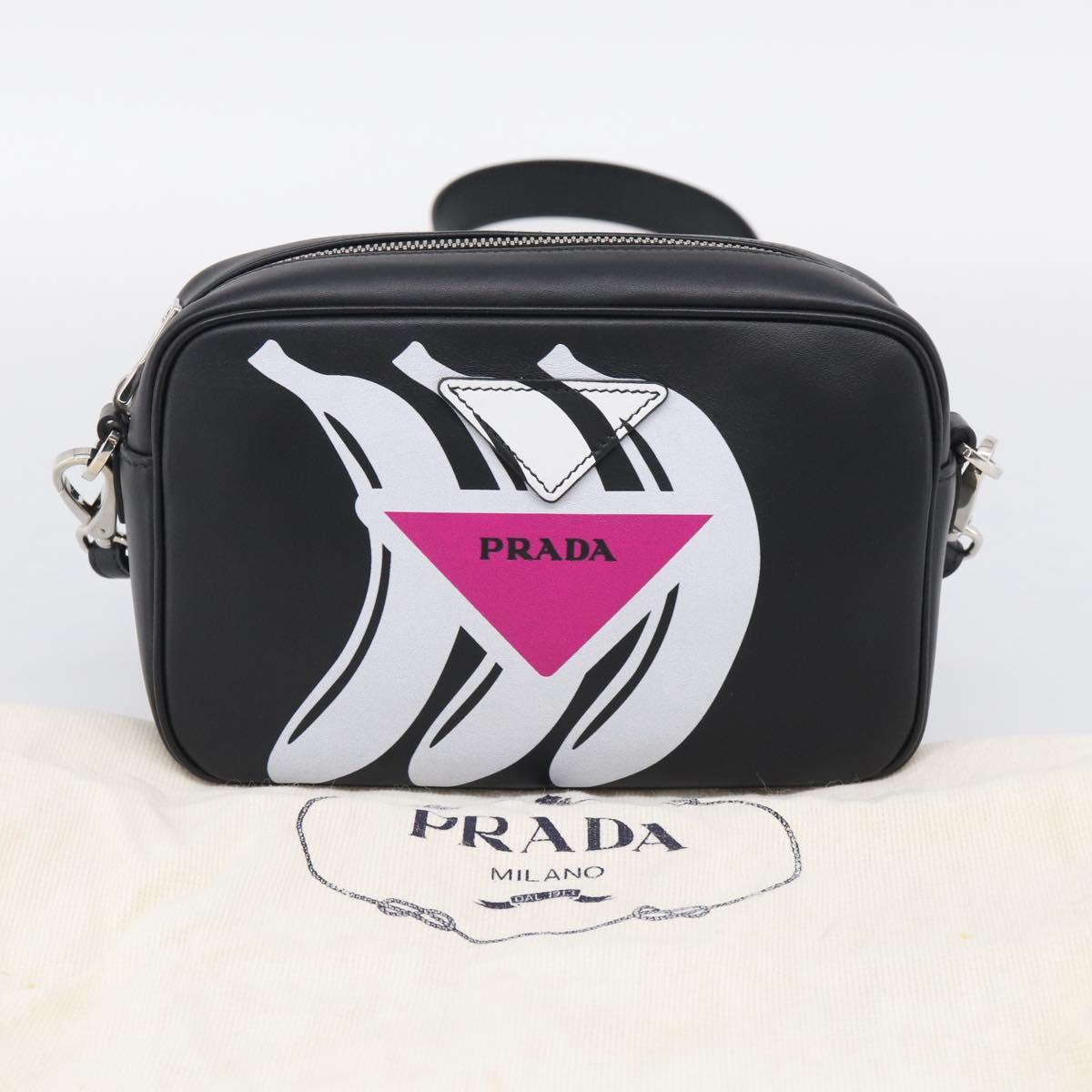 PRADA Shoulder Bag Leather Black Silver Auth 209770M