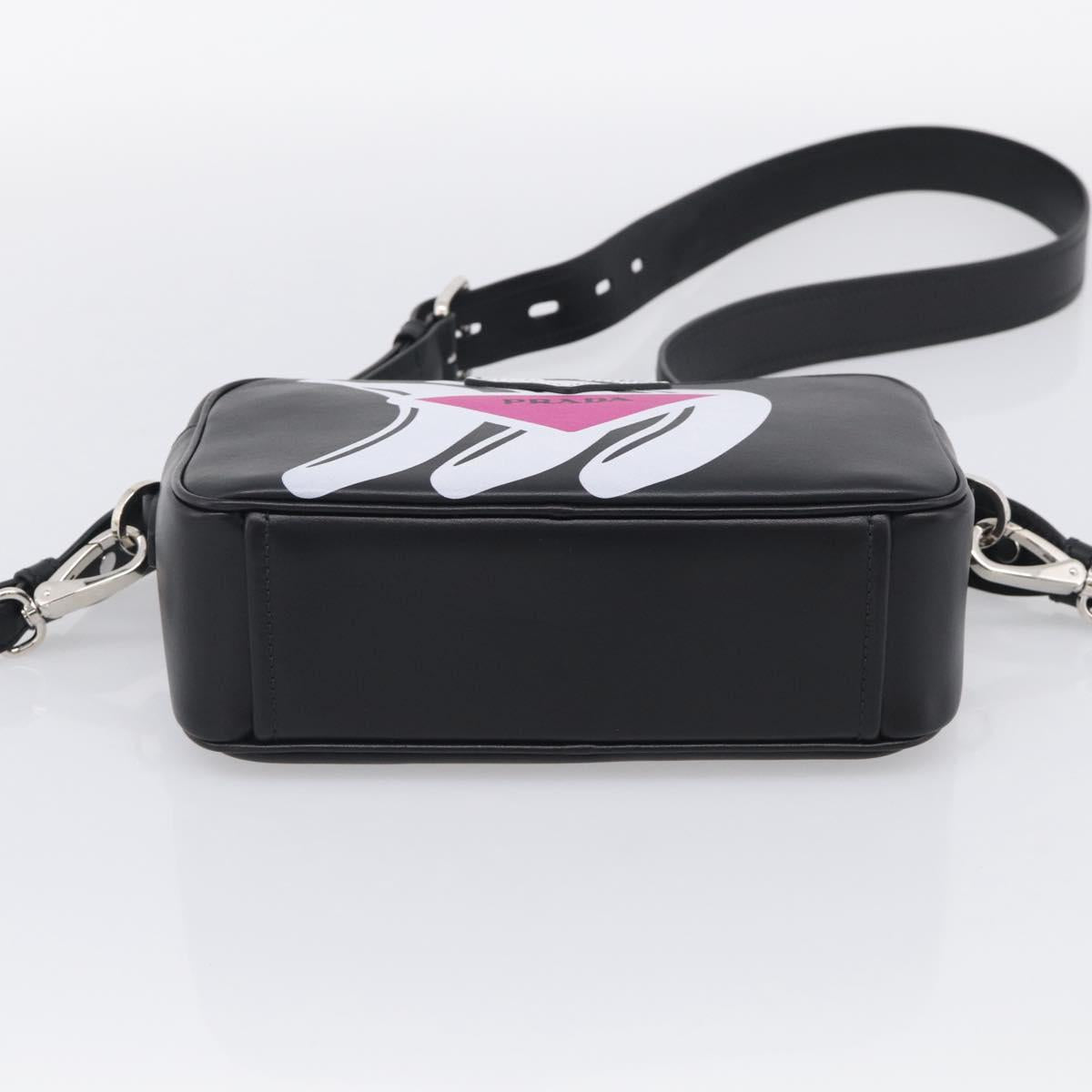 PRADA Shoulder Bag Leather Black Silver Auth 209770M