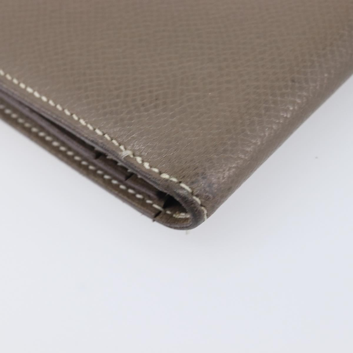 HERMES Bane Souffle Long Wallet Leather Beige Silver Auth 209775