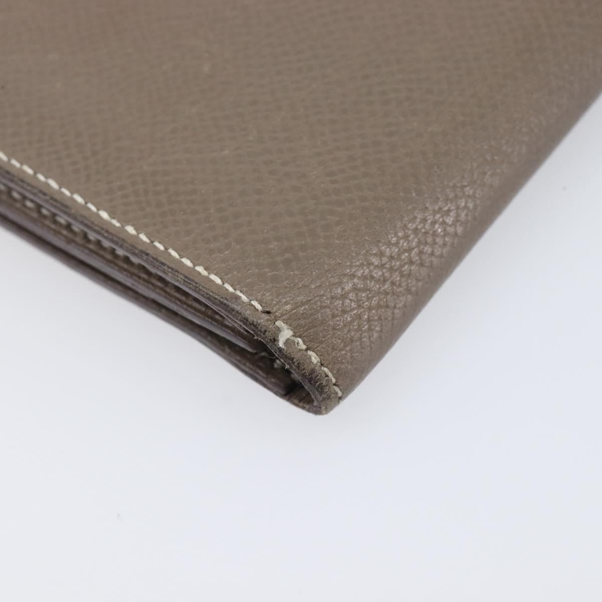 HERMES Bane Souffle Long Wallet Leather Beige Silver Auth 209775
