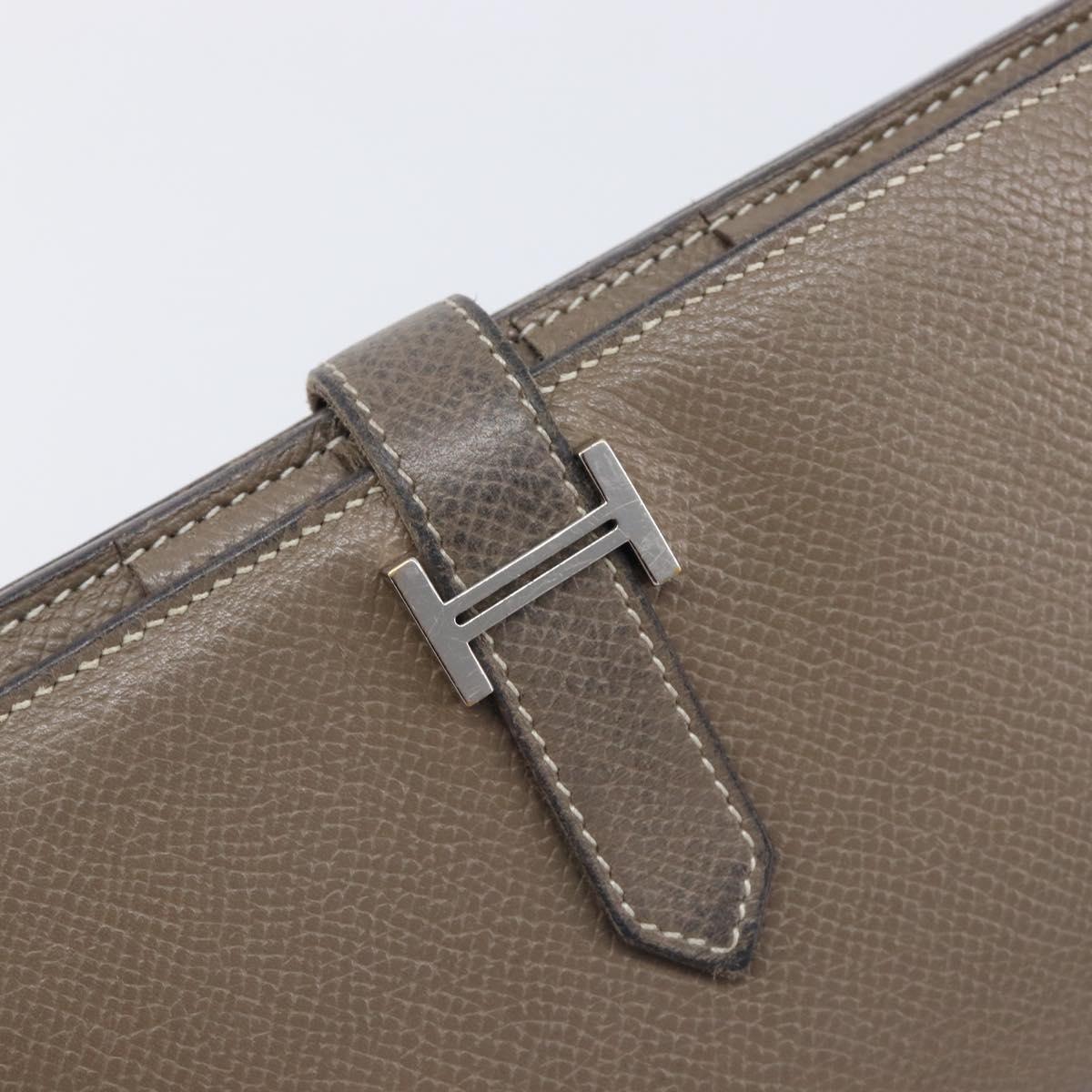 HERMES Bane Souffle Long Wallet Leather Beige Silver Auth 209775