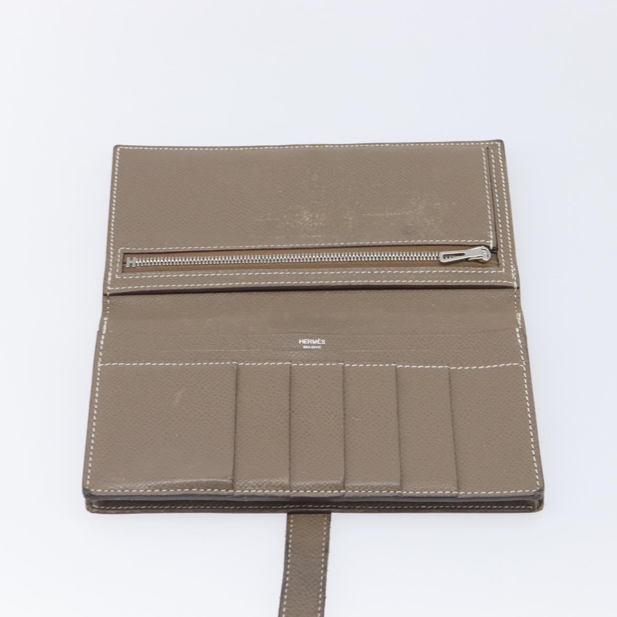 HERMES Bane Souffle Long Wallet Leather Beige Silver Auth 209775
