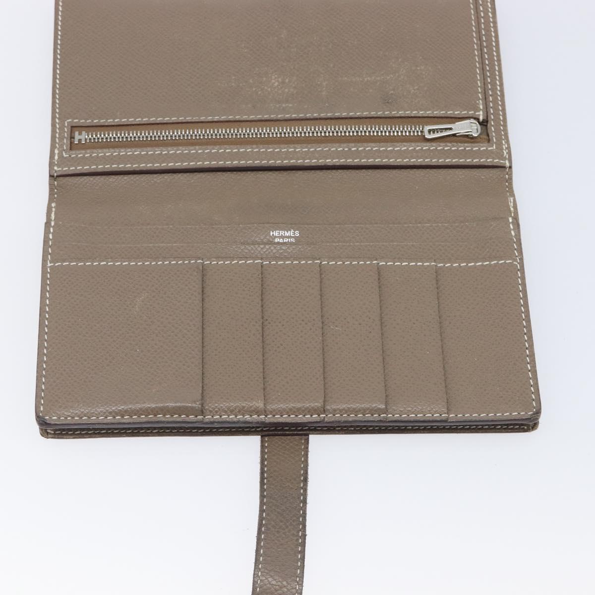 HERMES Bane Souffle Long Wallet Leather Beige Silver Auth 209775