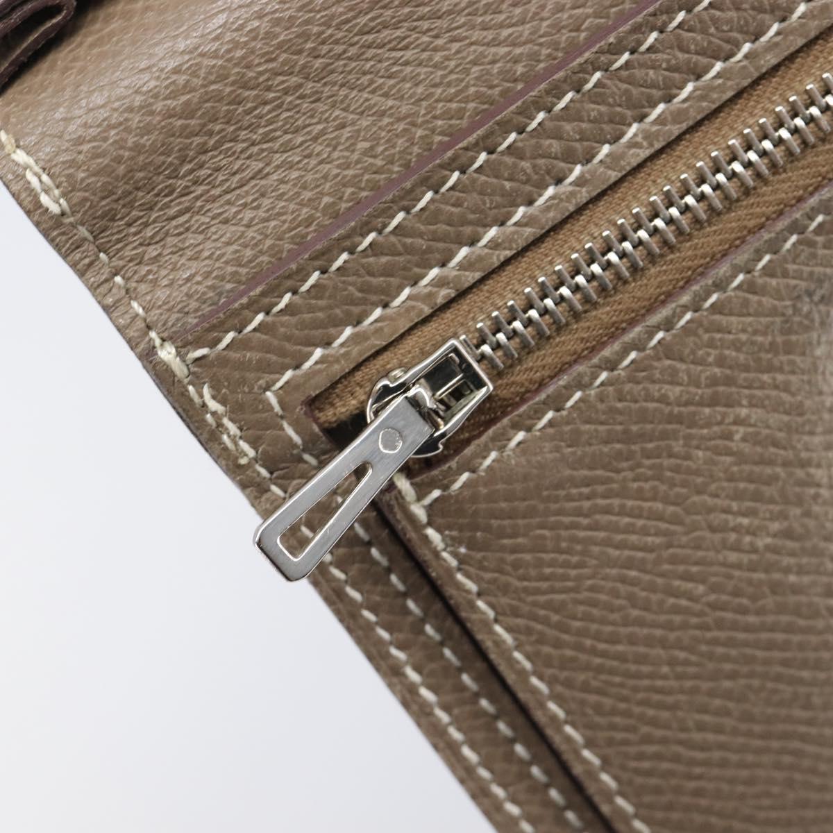 HERMES Bane Souffle Long Wallet Leather Beige Silver Auth 209775
