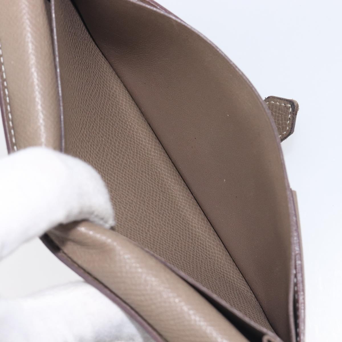 HERMES Bane Souffle Long Wallet Leather Beige Silver Auth 209775