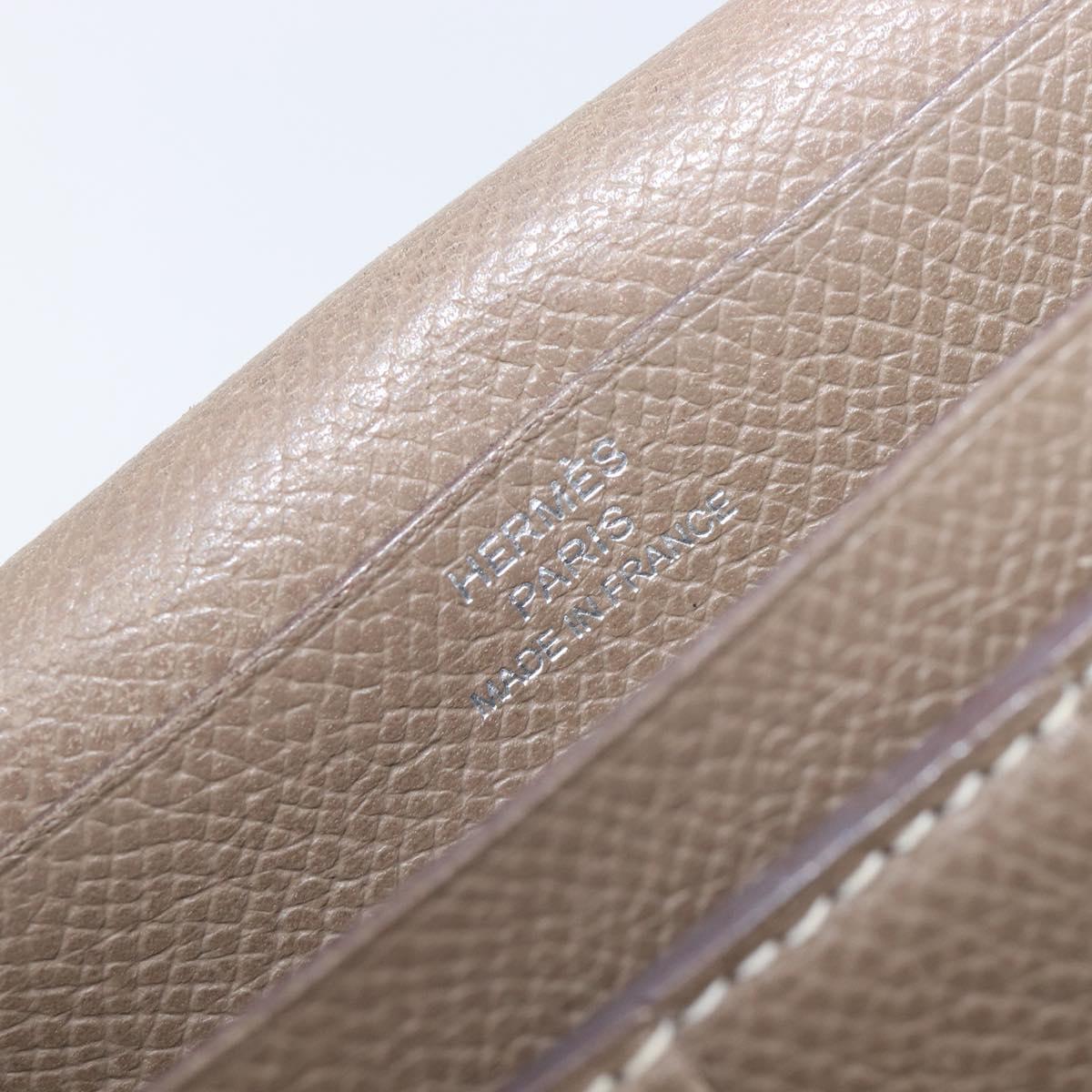 HERMES Bane Souffle Long Wallet Leather Beige Silver Auth 209775
